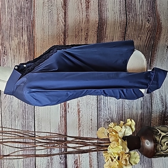 NEW RALPH LAUREN SPORT NAVY BLUE RUFFLE FRONT BUTTON-UP BLOUSE - Picture 7 of 14